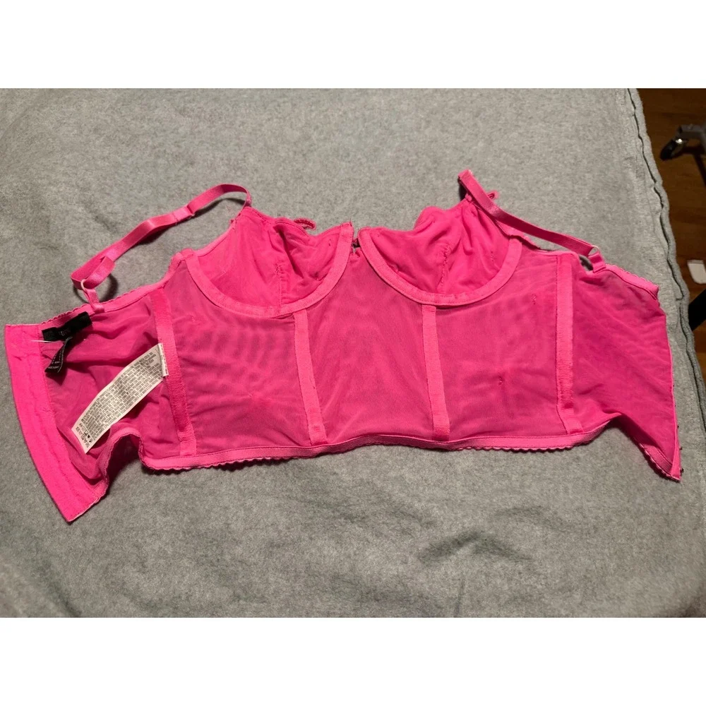 Forever 21 Pink Butterfly Mesh Corset Top Bustier Hot Pink Small